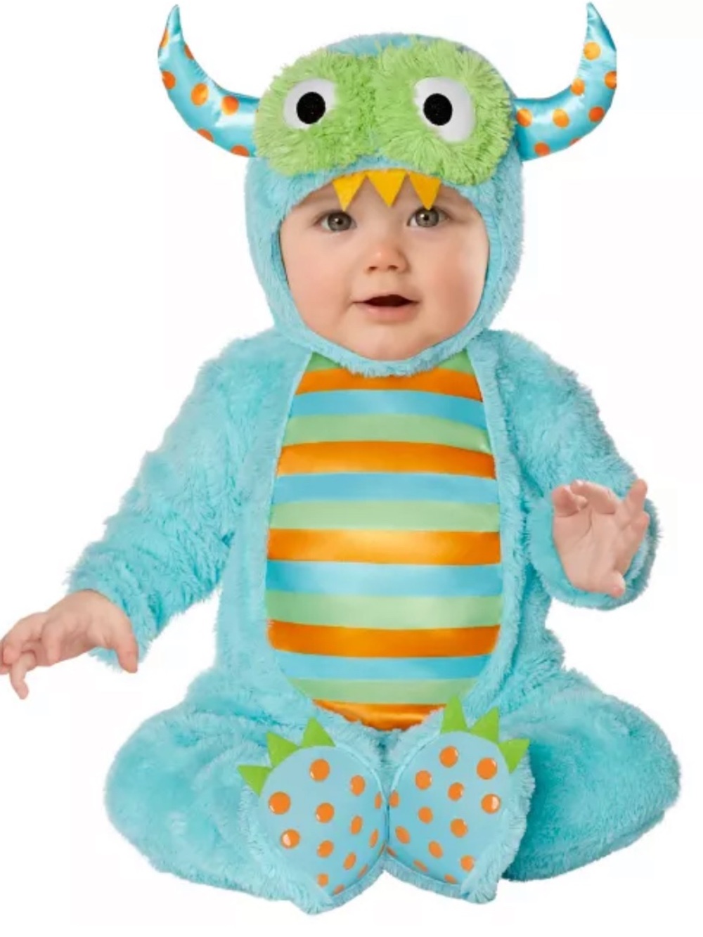 Spirit Plush Blue & Green Baby Monster Costume with Orange Accents 0-6 months
